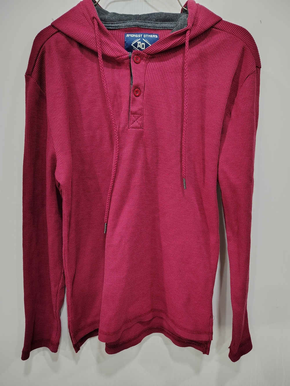 Amongst Others Magenta Hooded Waffle Henley for Men